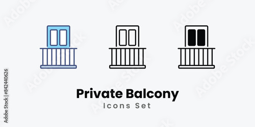 Private Balcony icons vector set stock illustration.