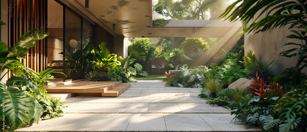 Tropical residence with a modern exterior and tropical landscaping, octane , , Tropical residence with a modern exterior and tropical landscaping, octane , ,