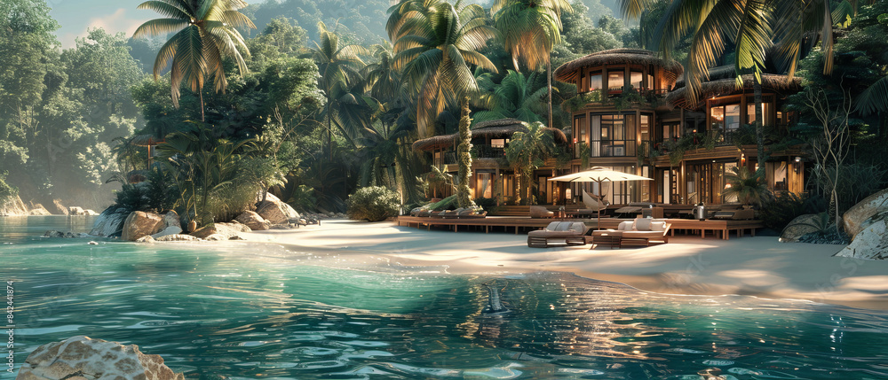 Tropical residence with a private beach access and coconut trees, octane , , Tropical residence with a private beach access and coconut trees, octane , ,