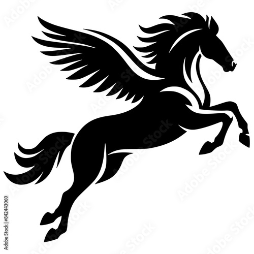 Silhouette of a winged horse jumping