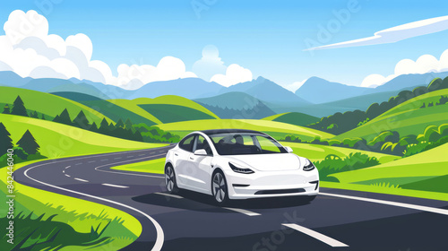 illustration  car on the road, travel vacation place for a journey or business trip. © Edgar Martirosyan