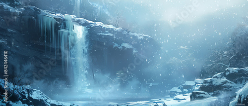 Winter landscape with a frozen waterfall