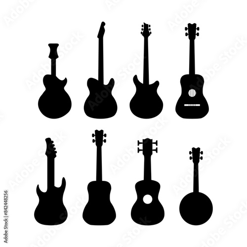 Guitar icon set. Acoustic guitar silhouette. Vector