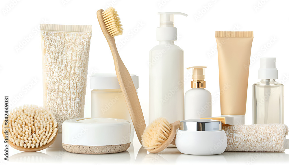 Set of different face cleansers or other cosmetic products isolated on white Set of different face cleansers or other cosmetic products isolated on white