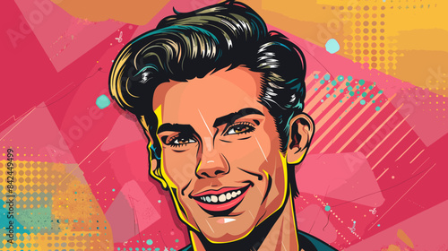 happy man smiling on pink and orange background