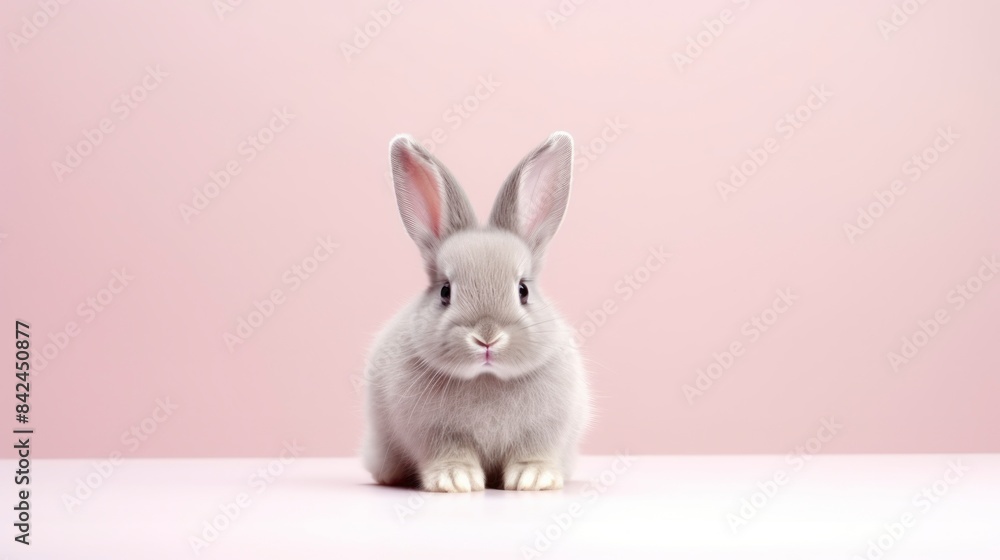 Cute little rabbit on a pastel background. Copy space for text. Cute little rabbit on a pastel background. Copy space for text.