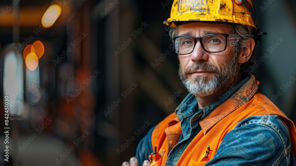 A Engineer in a safety vest is pointing at a machine A Engineer in a safety vest is pointing at a machine