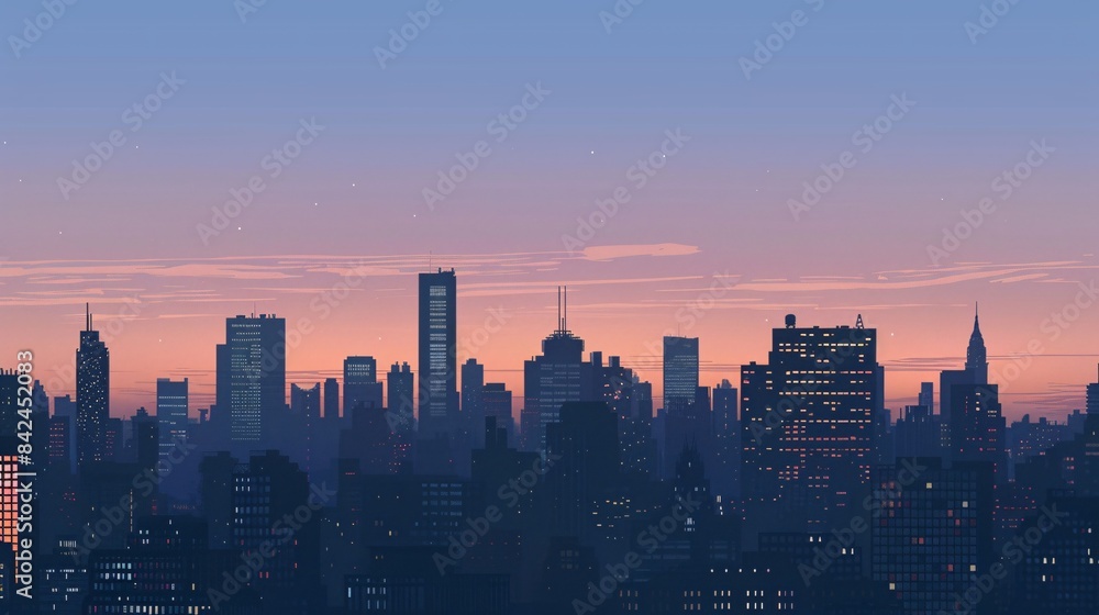 Subdued city skyline silhouette against a twilight sky, perfect for urban-themed projects, Generative AI Subdued city skyline silhouette against a twilight sky, perfect for urban-themed projects, Generative AI