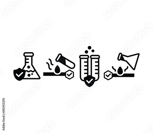 chemical resistant icons vector design symbol sign flat illustration black white colors sets