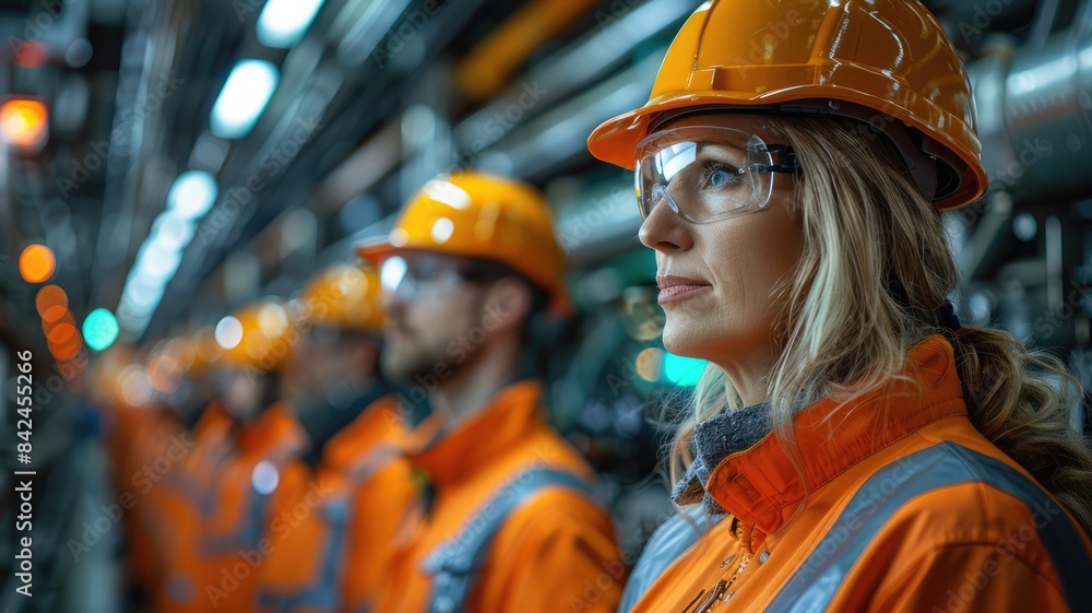 A Engineer in a safety vest is pointing at a machine A Engineer in a safety vest is pointing at a machine