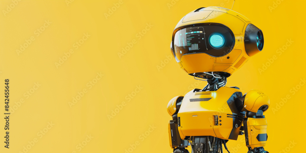 Yellow robot with blue eyes on bright background Yellow robot with blue eyes on bright background
