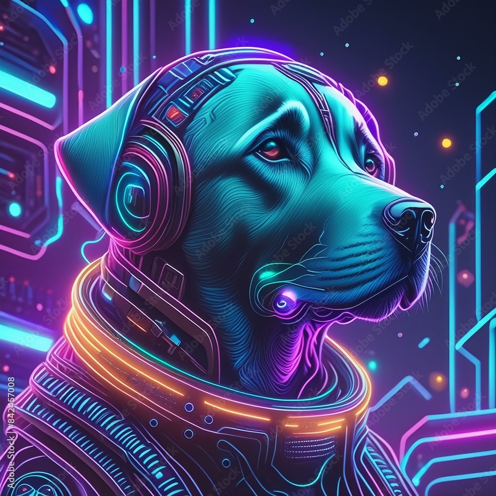 Obraz premium Labrador Retriever in cyberpunk style
