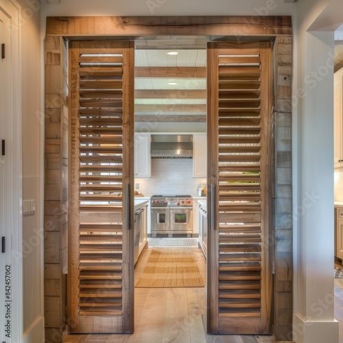 home interior wooden decoration design ideas wooden shutter door in contemporary house beautiful wooden door create seperate space with function but connect with view and corridor circulation © VERTEX SPACE