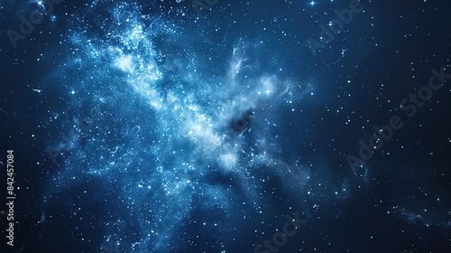 Galaxy, pure dark blue space background, several stars in the sky © WrongWay