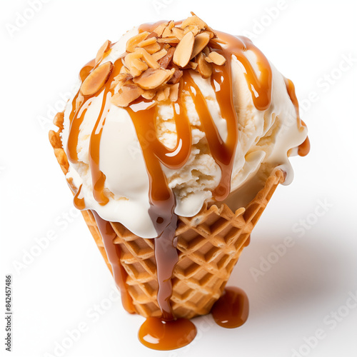 ice cream cones with chocklet on white background photo