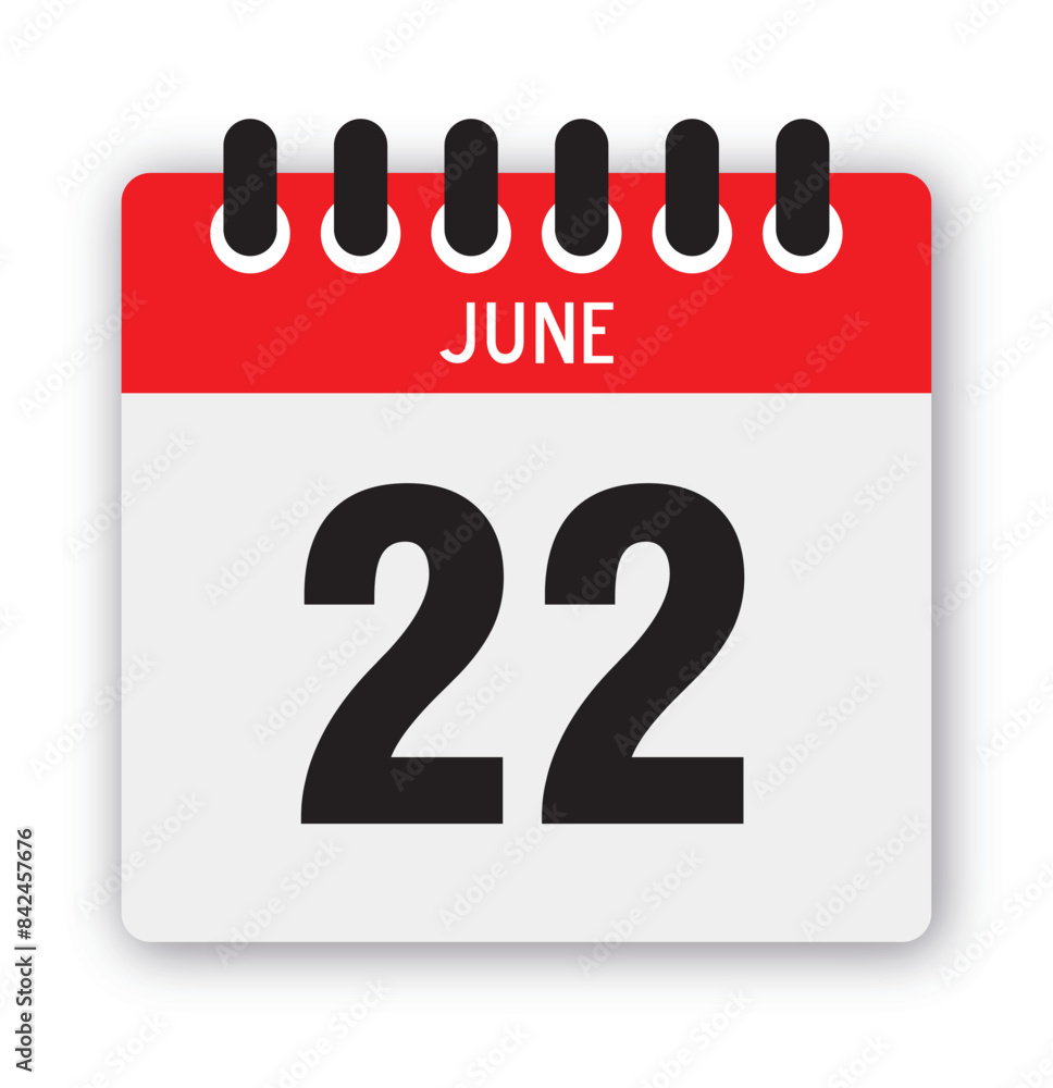 June, 22th calendar icon vector, concept of schedule, business, and tasks June, 22th calendar icon vector, concept of schedule, business, and tasks