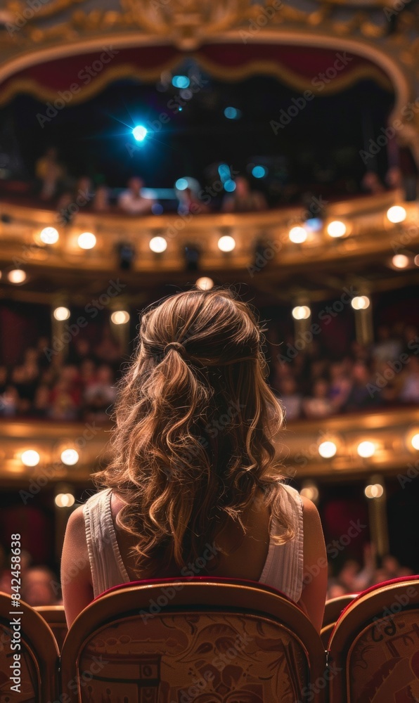 Woman attending a theater performance Woman attending a theater performance
