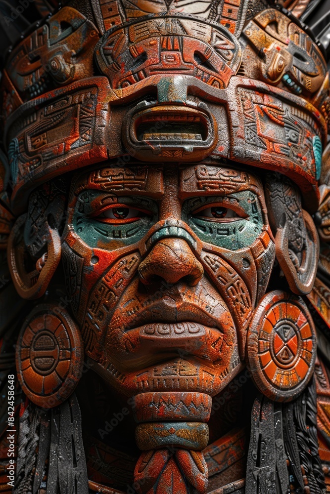 Face of an Aztec warrior on a black background Face of an Aztec warrior on a black background
