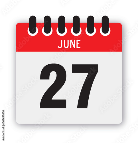 June 27 Calendar Reminder Icon: Daily Template Vector Illustration