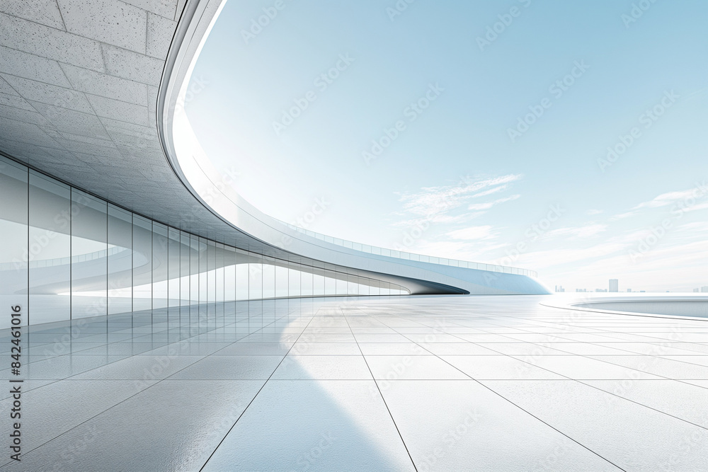 The modern concrete giant earth arc building has a clean and bright sky background with the ground. The modern concrete giant earth arc building has a clean and bright sky background with the ground.