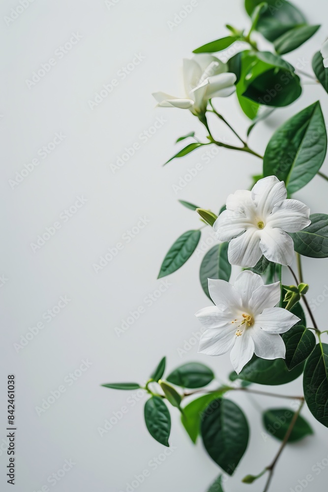 Obraz premium flower Photography, Jasminum carolinianum, copy space on right, Isolated on white Background