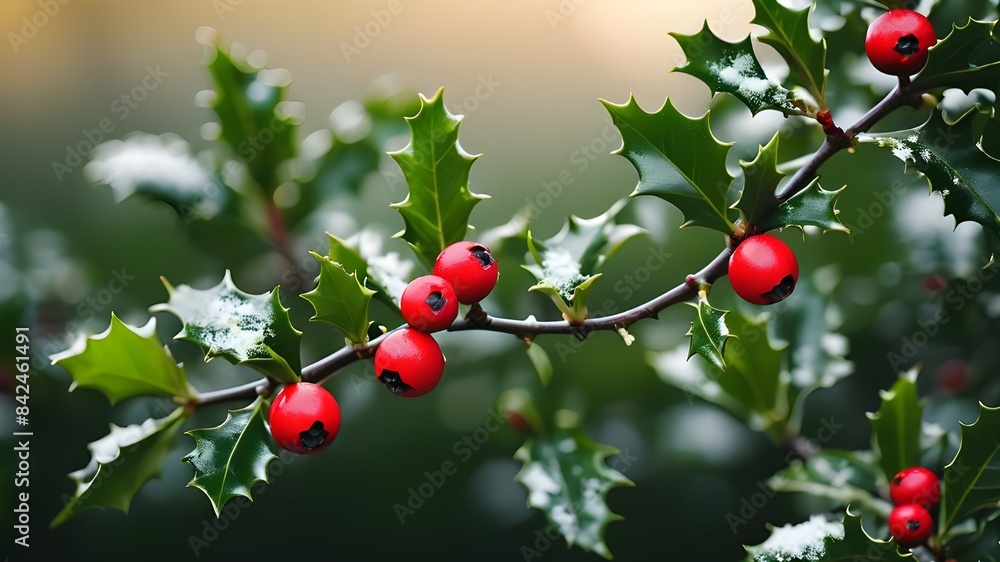 Fototapeta premium Sprig of European holly isolated