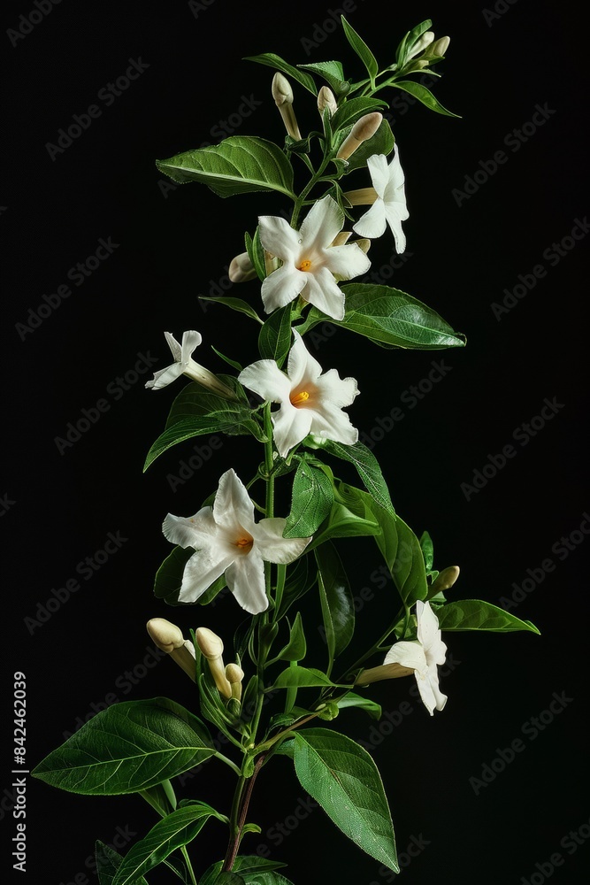 Obraz premium flower Photography, Jasminum officinale, copy space on right, Isolated on black Background