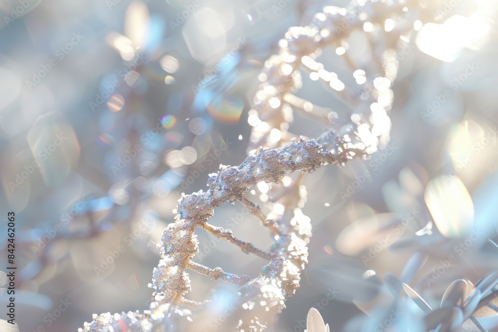 Close-up Illuminated DNA Strand with Bokeh Effect - Science, Biotech, and Genetic Research Concept Close-up Illuminated DNA Strand with Bokeh Effect - Science, Biotech, and Genetic Research Concept