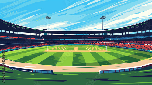 football stadium with a field vector illustration