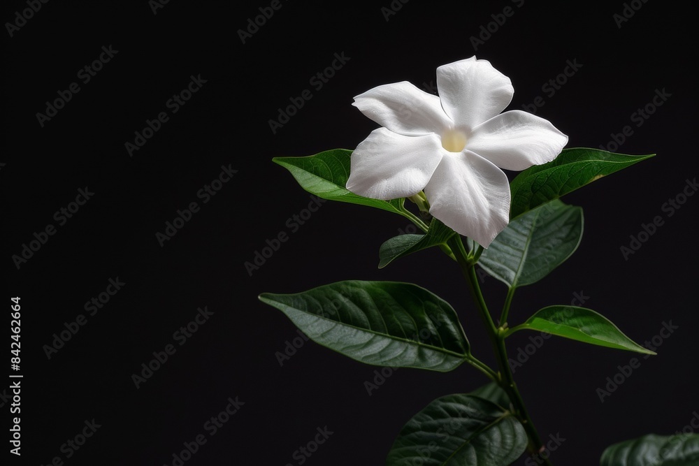 Obraz premium flower Photography, Jasminum sambac, full view object, copy space on right, Isolated on Black Background