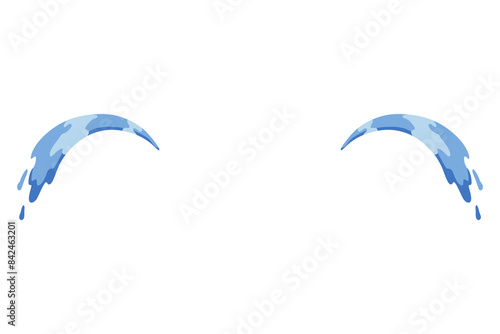 Cartoon tear drops icon. Sorrow cry streams, tear blob. Crying fluid, falling blue water drops. Isolated vector for sorrowful character weeping expression. Wet grief droplets