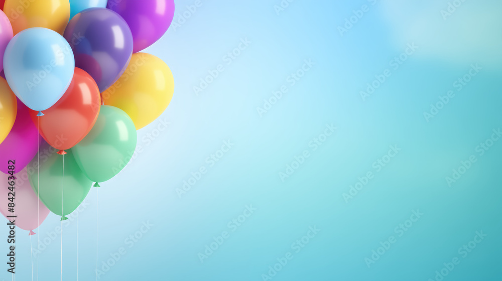 Colorful Balloons on a Light Blue Sky Background. Birthday Card with Balloons and Space for Text Colorful Balloons on a Light Blue Sky Background. Birthday Card with Balloons and Space for Text