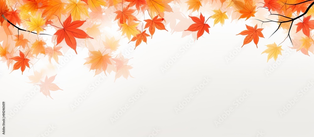 Autumn leaves on a white background with copy space image.