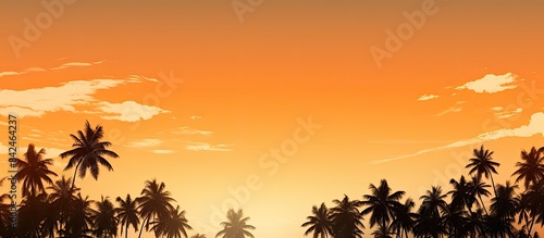Serenity of palm tree silhouettes on the beach at sunset with a vintage touch  perfect for a copy space image.
