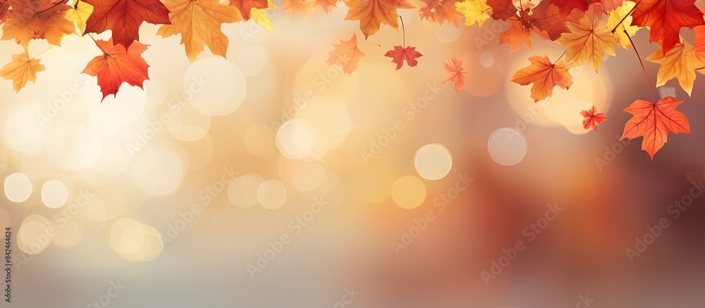 Fall-themed landscape with yellow and red maple leaves cascading down, ideal for design or as a banner/template with copy space image. Fall-themed landscape with yellow and red maple leaves cascading down, ideal for design or as a banner/template with copy space image.