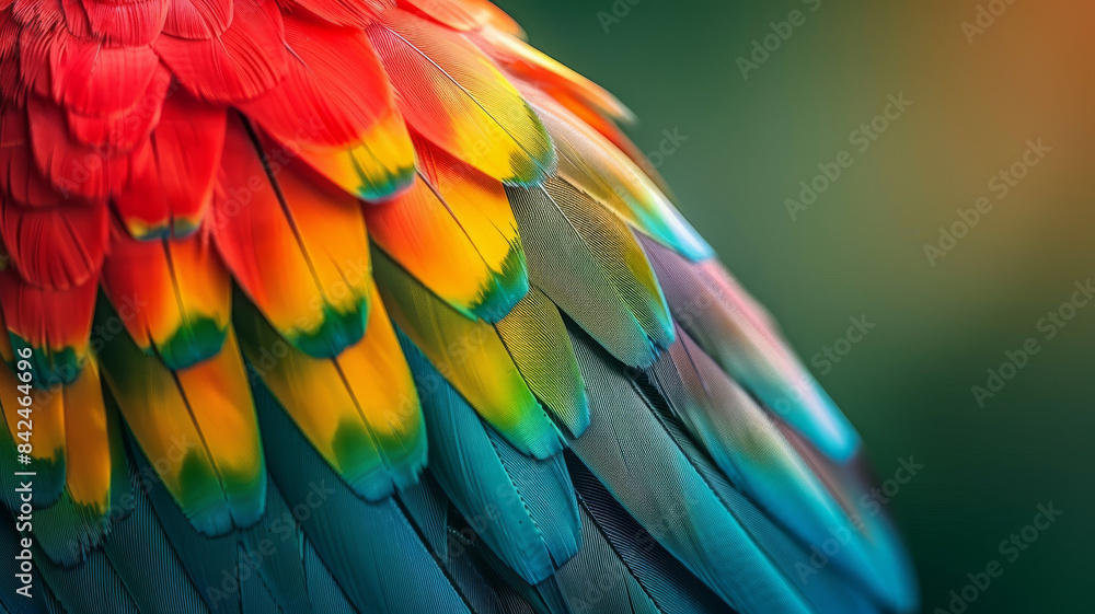 Close-up of vibrant parrot feathers with rainbow colors. Close-up of vibrant parrot feathers with rainbow colors.