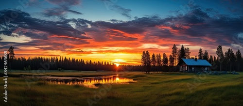 A picturesque countryside scene on an early summer morning with ample copy space image available.