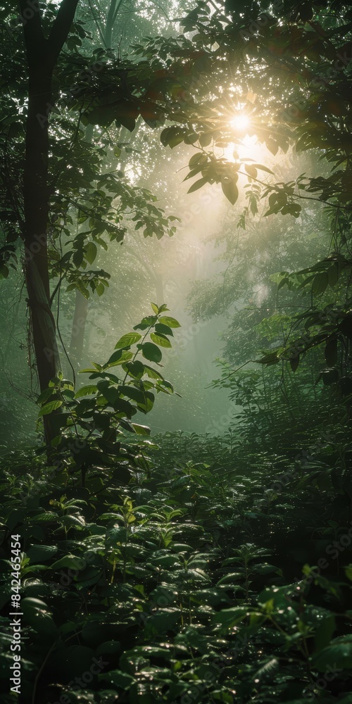 Obraz premium Morning serenity in a quiet forest clearing