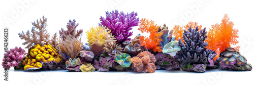 Colorful coral reef marine life illustration transparent background