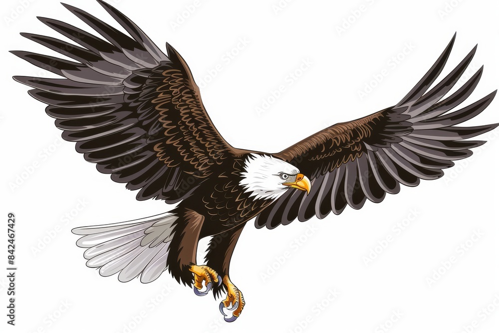 Obraz premium Illustration of a Bald Eagle in Flight With Spread Wings