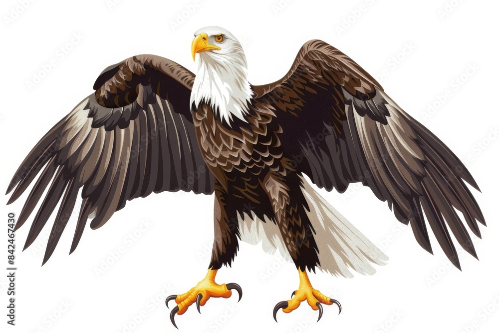 Obraz premium A Bald Eagle With Spread Wings Standing on White Background