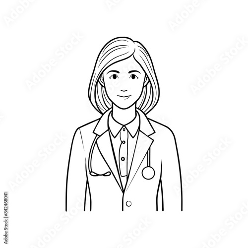 Woman doctor vector illustration. Doctor in white coat. Stethoscope. 