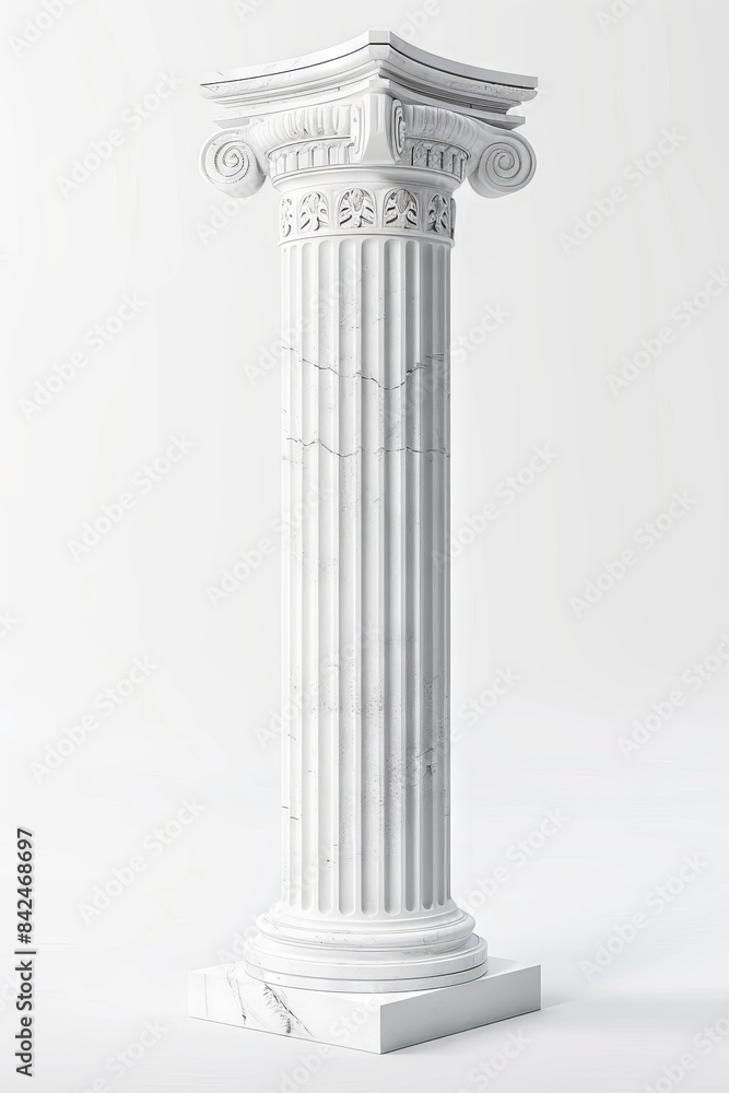 Fototapeta premium A White Marble Column With Intricate Detailing on a White Background
