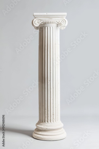 White Fluted Column With Ornate Capital on Grey Background © PLATİNUM