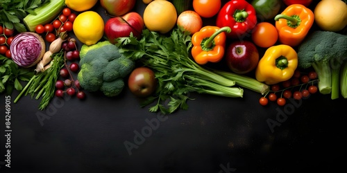 Assorted colorful fruits and vegetables in a flat lay composition for cooking. Concept Vibrant Food Styling  Flat Lay Inspiration  Colorful Culinary Creations  Cooking with Fresh Produce