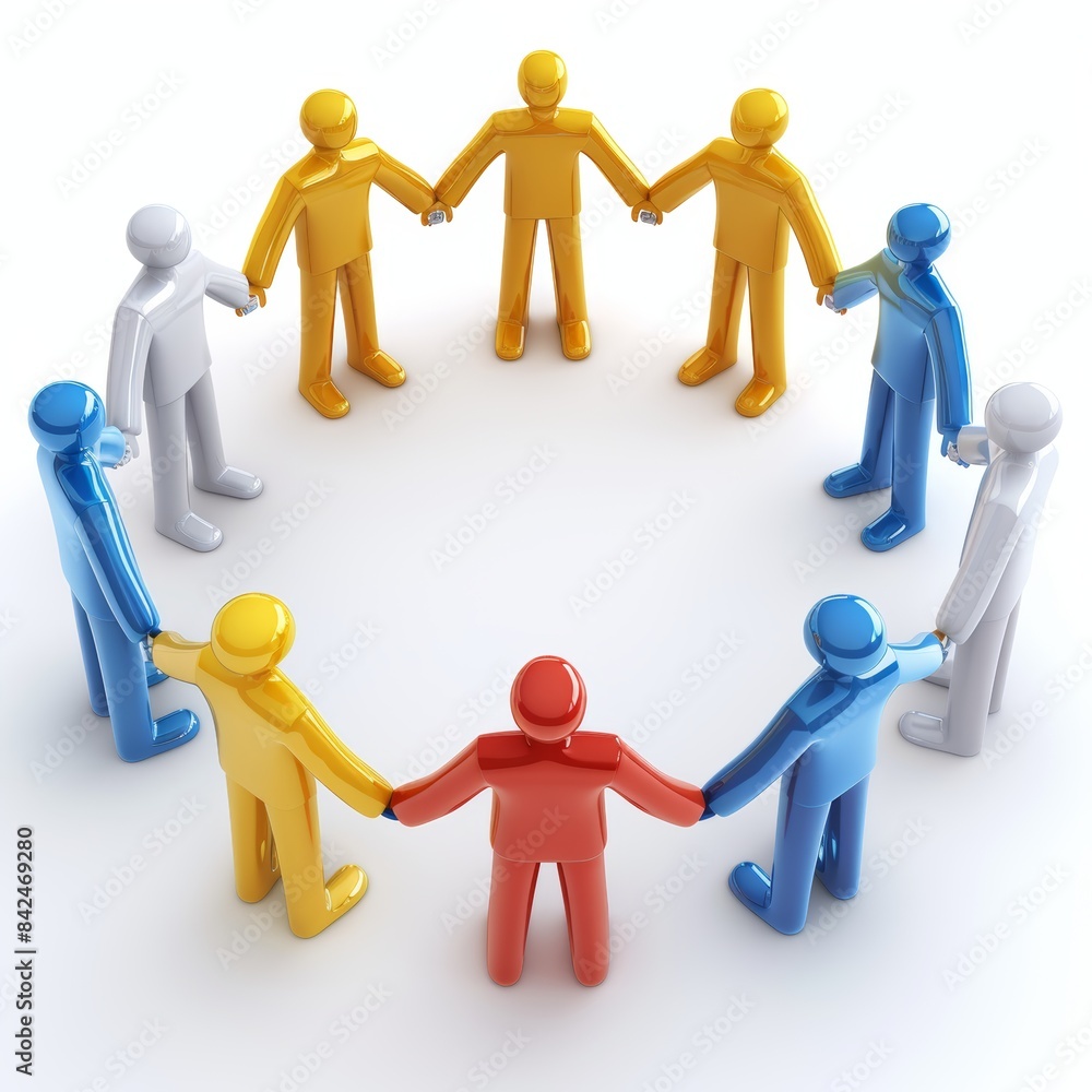 A 3D icon representing teamwork, featuring a group of people standing in a circle holding hands. The illustration emphasizes unity and collaboration, ideal for business and corporate projects. A 3D icon representing teamwork, featuring a group of people standing in a circle holding hands. The illustration emphasizes unity and collaboration, ideal for business and corporate projects.