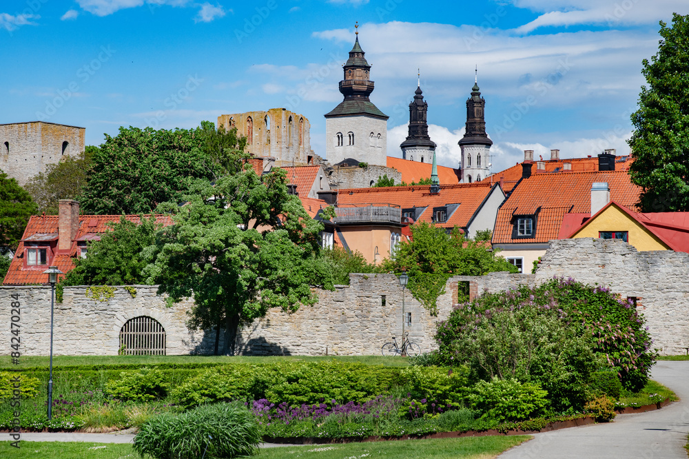 Visby medieval wall and old town in Gotland Visby medieval wall and old town in Gotland