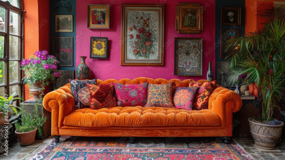 Fototapeta premium Maximalist decor, celebrating bold patterns and vibrant colors. 