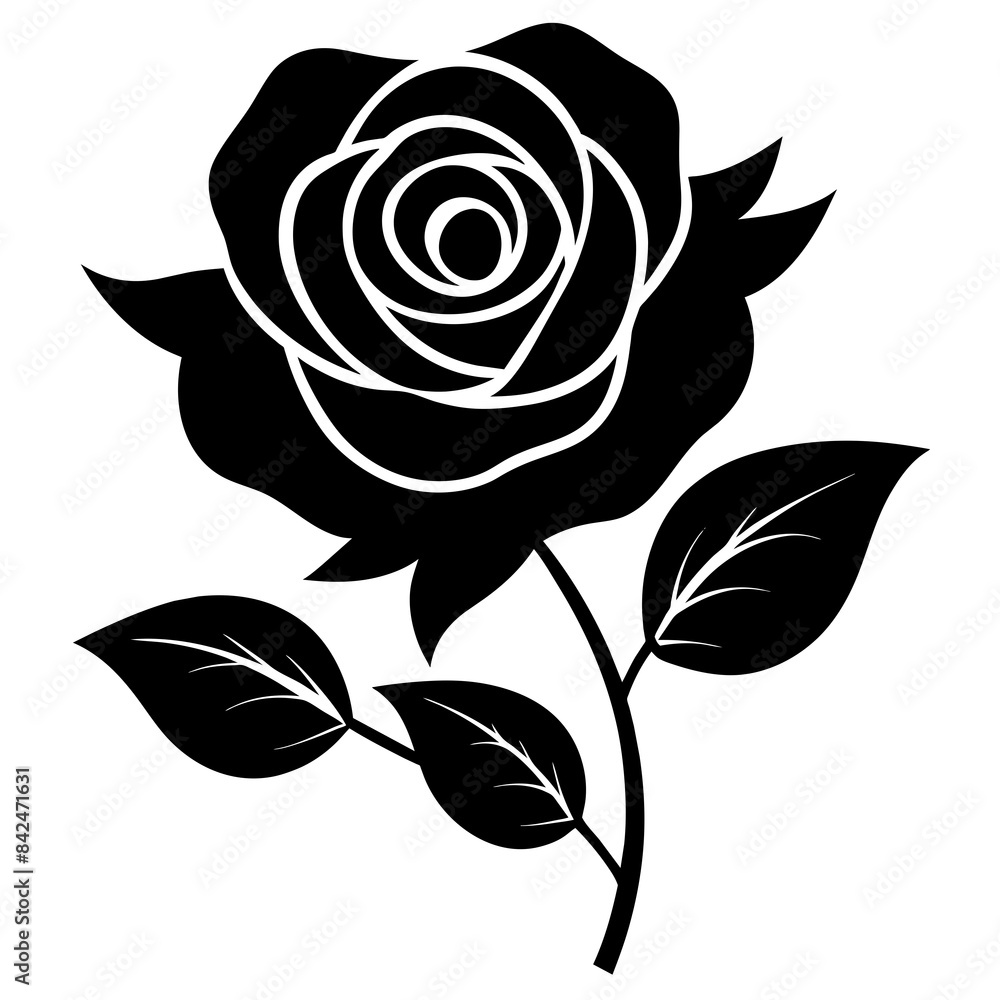 Obraz premium Rose flower leaves and branches vector art illustration 