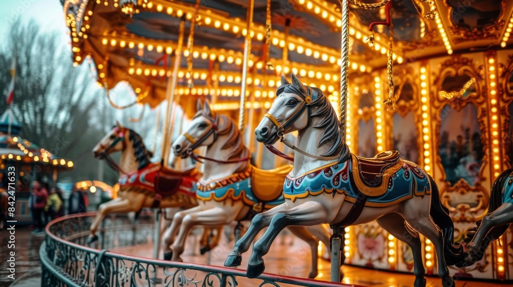 White horse on the fairground carousel White horse on the fairground carousel